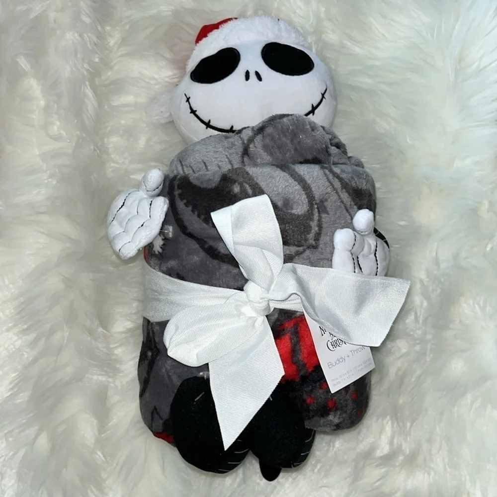 🆕 Nightmare Before Christmas Jack Skellington Plush Doll & Throw Holiday Santa